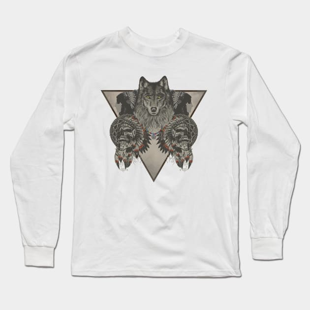 Wolf Native American Symbol Long Sleeve T-Shirt by gruntcooker